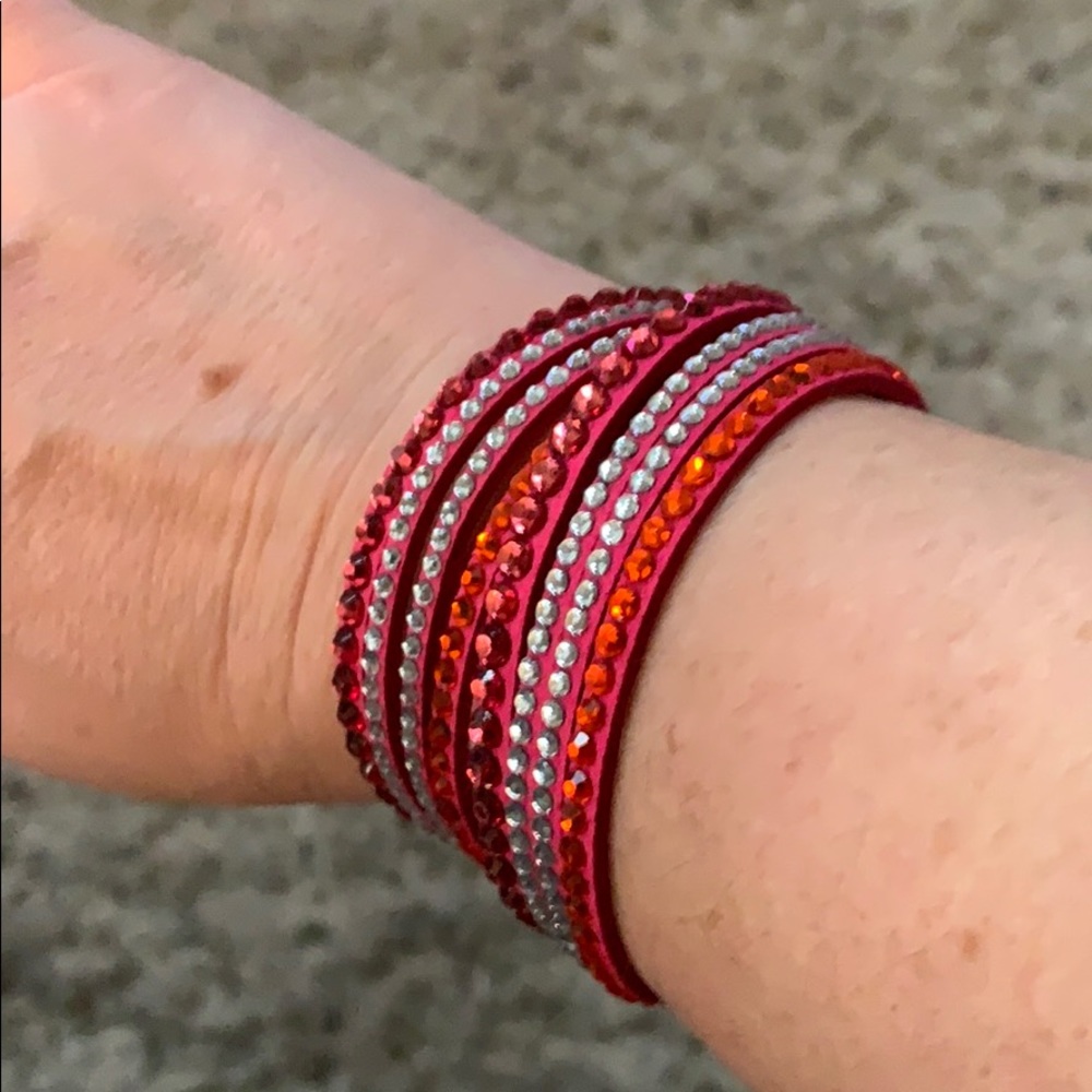 Pink faux leather wrap bracelet